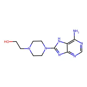 2-(4-(6-amino-9H-purin-8-yl)-1-piperazinyl)ethanol structure