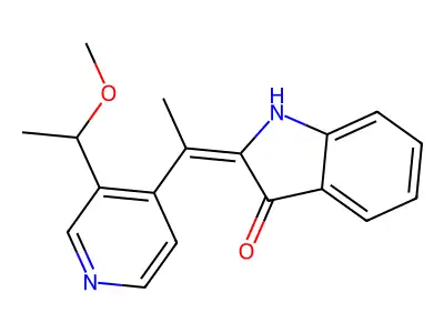 2-[1-[3-(1-methoxyethyl)-4-pyridinyl]ethylidene]-1H-indol-3-one structure