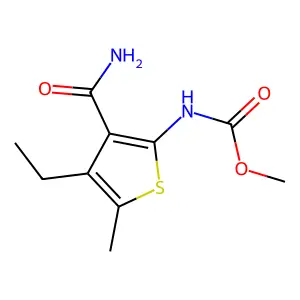 Methyl 3-(aminocarbonyl)-4-ethyl-5-methyl-2-thienylcarbamate structure
