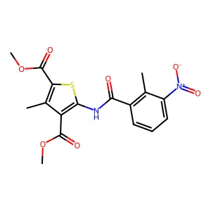 Dimethyl 3-methyl-5-[(2-methyl-3-nitrobenzoyl)amino]thiophene-2,4-dicarboxylate structure