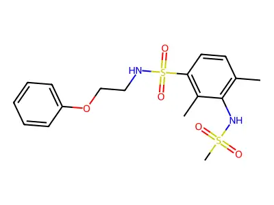 2,4-dimethyl-3-[(methylsulfonyl)amino]-N-(2-phenoxyethyl)benzenesulfonamide structure