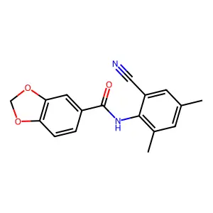 N-(2-cyano-4,6-dimethylphenyl)-1,3-benzodioxole-5-carboxamide structure