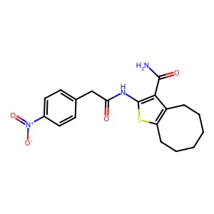 2-[[2-(4-nitrophenyl)acetyl]amino]-4,5,6,7,8,9-hexahydrocycloocta[b]thiophene-3-carboxamide structure