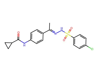 N-(4-{N-[(4-chlorophenyl)sulfonyl]ethanehydrazonoyl}phenyl)cyclopropanecarboxamide structure