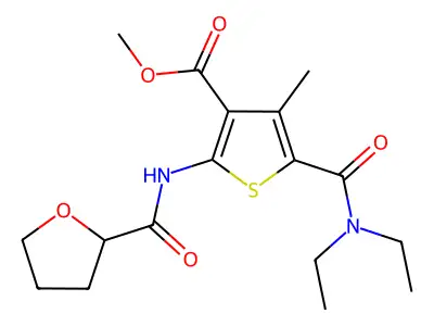 Methyl 5-(diethylcarbamoyl)-4-methyl-2-(oxolane-2-carbonylamino)thiophene-3-carboxylate structure