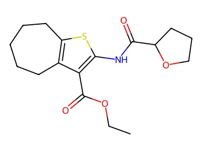 ethyl 2-(oxolane-2-carbonylamino)-5,6,7,8-tetrahydro-4H-cyclohepta[b]thiophene-3-carboxylate structure