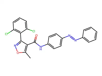 3-(2,6-dichlorophenyl)-5-methyl-N-(4-phenyldiazenylphenyl)-1,2-oxazole-4-carboxamide structure