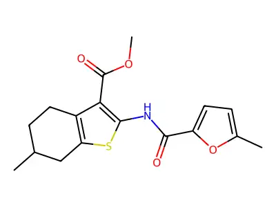 methyl 6-methyl-2-[(5-methylfuran-2-carbonyl)amino]-4,5,6,7-tetrahydro-1-benzothiophene-3-carboxylate structure