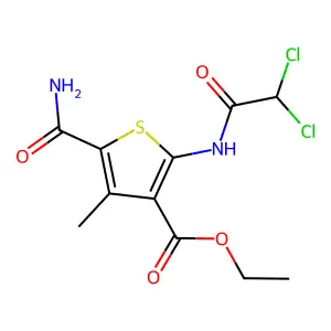 Ethyl 5-carbamoyl-2-[(2,2-dichloroacetyl)amino]-4-methylthiophene-3-carboxylate structure