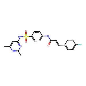 (E)-N-[4-[(2,6-dimethylpyrimidin-4-yl)sulfamoyl]phenyl]-3-(4-fluorophenyl)prop-2-enamide structure