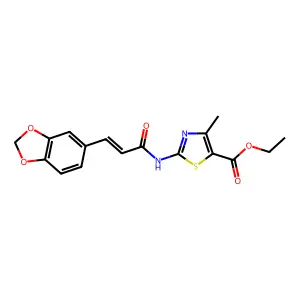 (E)-ethyl 2-(3-(benzo[d][1,3]dioxol-5-yl)acrylamido)-4-methylthiazole-5-carboxylate structure
