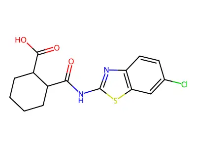 2-[(6-Chloro-1,3-benzothiazol-2-yl)carbamoyl]cyclohexanecarboxylic acid structure
