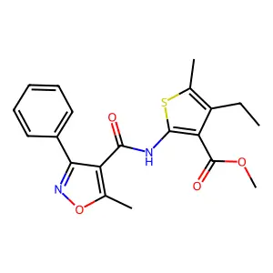 methyl 4-ethyl-5-methyl-2-[(5-methyl-3-phenyl-1,2-oxazole-4-carbonyl)amino]thiophene-3-carboxylate structure