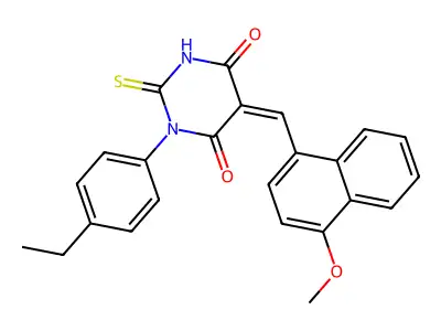 1-(4-ethylphenyl)-5-[(4-methoxynaphthalen-1-yl)methylidene]-2-sulfanylidene-1,3-diazinane-4,6-dione structure