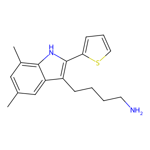 4-(5,7-dimethyl-2-thiophen-2-yl-1H-indol-3-yl)butan-1-amine structure