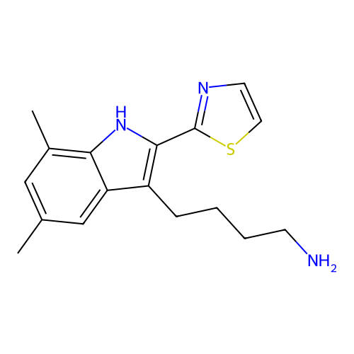 4-[5,7-dimethyl-2-(1,3-thiazol-2-yl)-1H-indol-3-yl]butan-1-amine structure