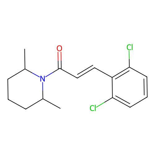 (E)-3-(2,6-dichlorophenyl)-1-(2,6-dimethylpiperidin-1-yl)prop-2-en-1-one structure
