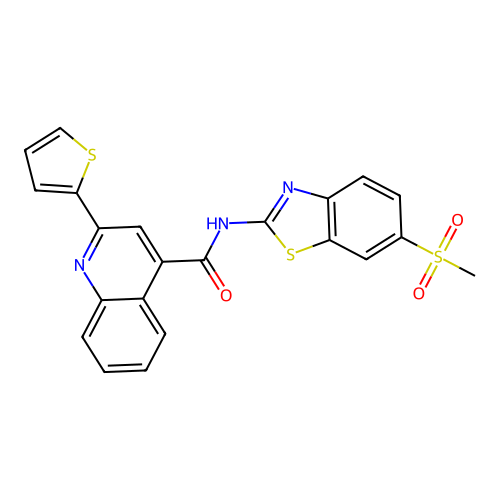 N-(6-(methylsulfonyl)benzo[d]thiazol-2-yl)-2-(thiophen-2-yl)quinoline-4-carboxamide structure