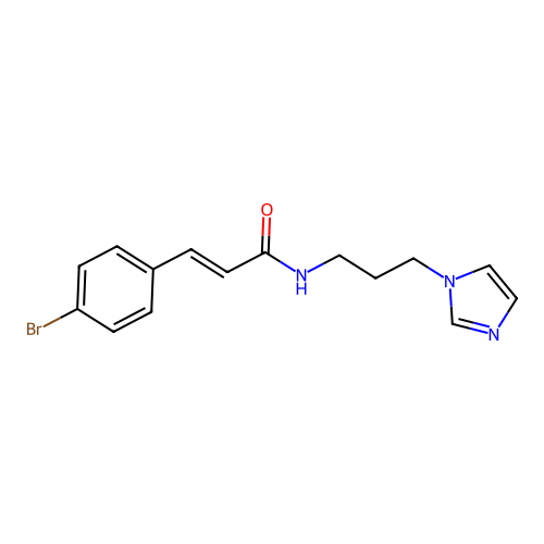 (E)-3-(4-bromophenyl)-N-(3-imidazol-1-ylpropyl)prop-2-enamide structure