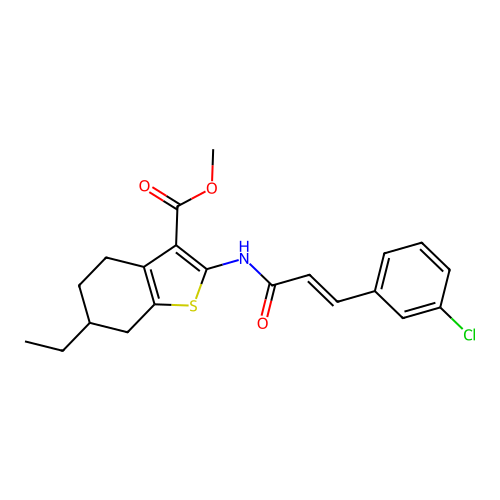 methyl 2-[[(E)-3-(3-chlorophenyl)prop-2-enoyl]amino]-6-ethyl-4,5,6,7-tetrahydro-1-benzothiophene-3-carboxylate structure