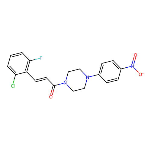 (E)-3-(2-chloro-6-fluorophenyl)-1-[4-(4-nitrophenyl)piperazin-1-yl]prop-2-en-1-one structure