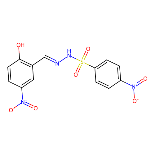 N-[(2-hydroxy-5-nitrophenyl)methylideneamino]-4-nitrobenzenesulfonamide structure