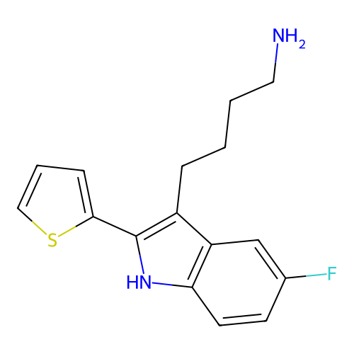 4-(5-fluoro-2-thiophen-2-yl-1H-indol-3-yl)butan-1-amine structure