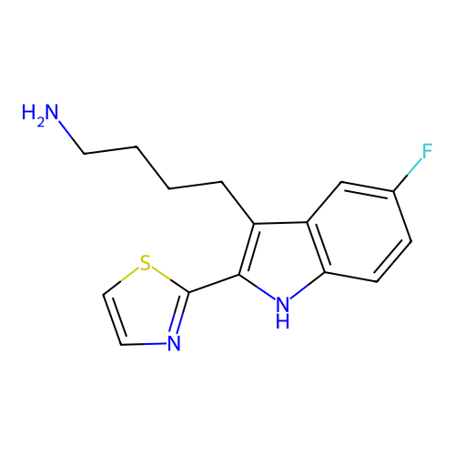 4-[5-fluoro-2-(1,3-thiazol-2-yl)-1H-indol-3-yl]butan-1-amine structure