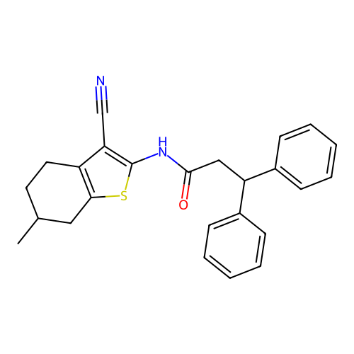 N-(3-cyano-6-methyl-4,5,6,7-tetrahydro-1-benzothiophen-2-yl)-3,3-diphenylpropanamide structure