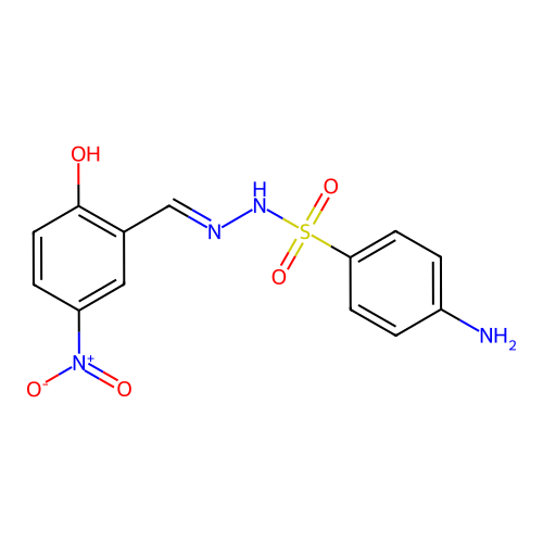 4-amino-N-[(2-hydroxy-5-nitrophenyl)methylideneamino]benzenesulfonamide structure