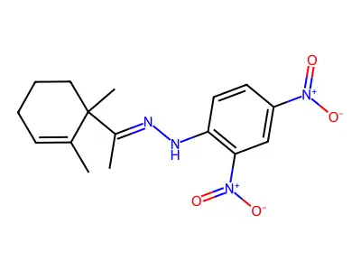 N-[1-(1,2-dimethylcyclohex-2-en-1-yl)ethylideneamino]-2,4-dinitroaniline structure