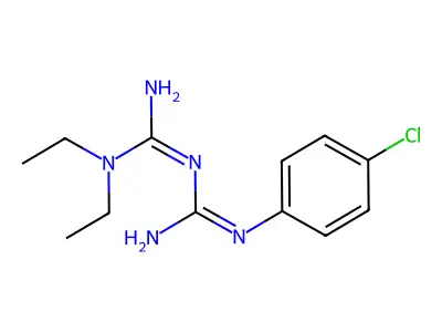 2-[N'-(4-chlorophenyl)carbamimidoyl]-1,1-diethylguanidine structure