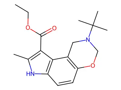 Pyrrolo(3,2-f)(1,3)benzoxazine-9-carboxylic acid, 1,2,3,7-tetrahydro-2-(1,1-dimethylethyl)-8-methyl-, ethyl ester structure