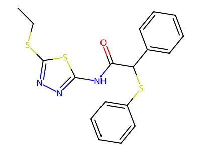 N-[5-(ethylsulfanyl)-1,3,4-thiadiazol-2-yl]-2-phenyl-2-(phenylsulfanyl)acetamide structure