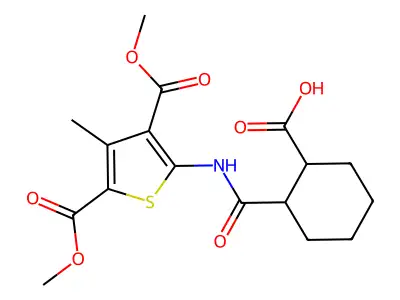 2-[[3,5-bis(methoxycarbonyl)-4-methylthiophen-2-yl]carbamoyl]cyclohexane-1-carboxylic acid structure