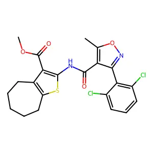 methyl 2-({[3-(2,6-dichlorophenyl)-5-methyl-4-isoxazolyl]carbonyl}amino)-5,6,7,8-tetrahydro-4H-cyclohepta[b]thiophene-3-carboxylate structure