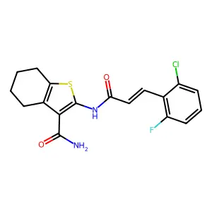 2-[[(E)-3-(2-chloro-6-fluorophenyl)prop-2-enoyl]amino]-4,5,6,7-tetrahydro-1-benzothiophene-3-carboxamide structure
