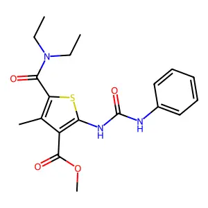 methyl 5-(diethylcarbamoyl)-4-methyl-2-(phenylcarbamoylamino)thiophene-3-carboxylate structure