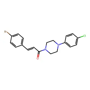 (E)-3-(4-bromophenyl)-1-[4-(4-chlorophenyl)piperazin-1-yl]prop-2-en-1-one structure