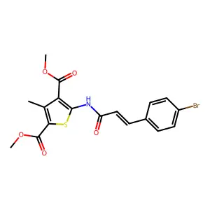 dimethyl 5-[[(E)-3-(4-bromophenyl)prop-2-enoyl]amino]-3-methylthiophene-2,4-dicarboxylate structure