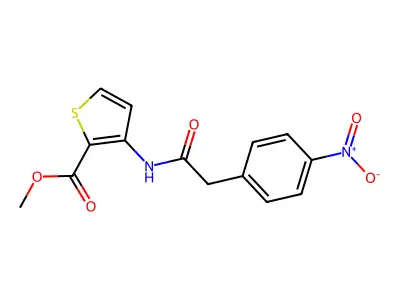Methyl 3-[[2-(4-nitrophenyl)acetyl]amino]thiophene-2-carboxylate structure