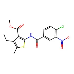 methyl 2-[(4-chloro-3-nitrobenzoyl)amino]-4-ethyl-5-methylthiophene-3-carboxylate structure