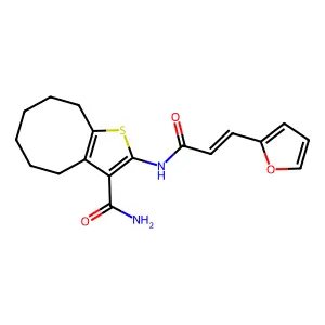 2-[[(E)-3-(furan-2-yl)prop-2-enoyl]amino]-4,5,6,7,8,9-hexahydrocycloocta[b]thiophene-3-carboxamide structure