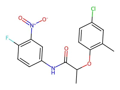 2-(4-chloro-2-methylphenoxy)-N-(4-fluoro-3-nitrophenyl)propanamide structure