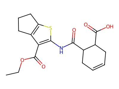 4H-cyclopenta[b]thiophene-3-carboxylic acid, 2-[[(6-carboxy-3-cyclohexen-1-yl)carbonyl]amino]-5,6-dihydro-, 3-ethyl ester structure