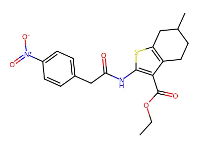 ethyl 6-methyl-2-[[2-(4-nitrophenyl)acetyl]amino]-4,5,6,7-tetrahydro-1-benzothiophene-3-carboxylate structure
