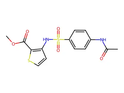 Methyl 3-[[[4-(acetylamino)phenyl]sulfonyl]amino]-2-thiophenecarboxylate structure