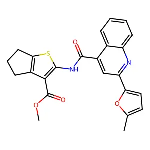methyl 2-[[2-(5-methylfuran-2-yl)quinoline-4-carbonyl]amino]-5,6-dihydro-4H-cyclopenta[b]thiophene-3-carboxylate structure