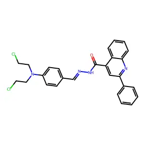 N-({4-[Bis(2-chloroethyl)amino]phenyl}methylidene)-2-phenylquinoline-4-carbohydrazonic acid structure