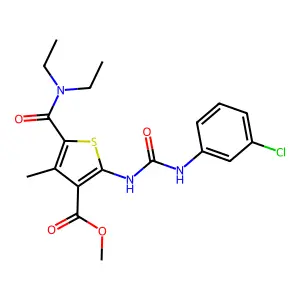 methyl 2-[(3-chlorophenyl)carbamoylamino]-5-(diethylcarbamoyl)-4-methylthiophene-3-carboxylate structure